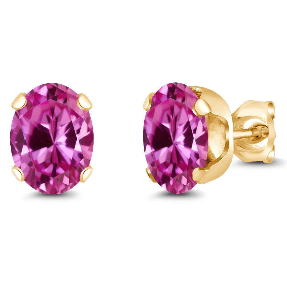 Pink Created Sapphire - September_Earrings in 925 Yellow Gold Plated Silver
