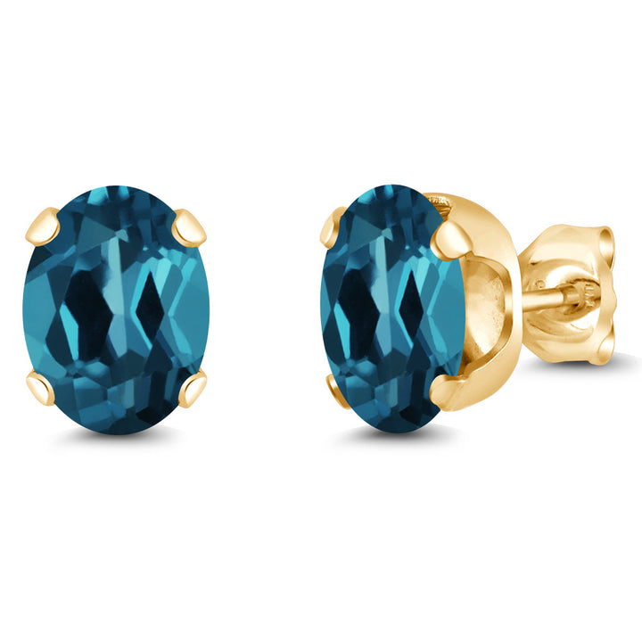 London Blue Topaz - November_Earrings in 925 Yellow Gold Plated Silver