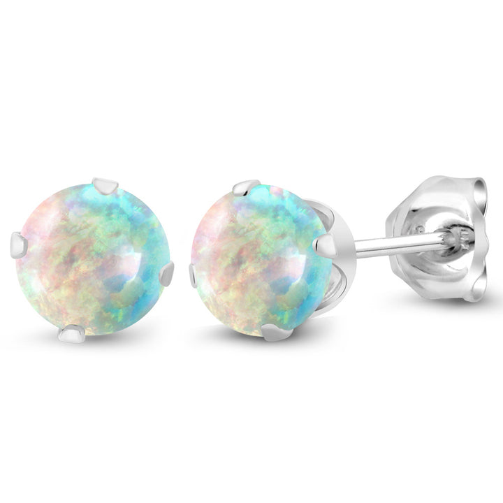 White Simulated Opal-Cabochon - October_Earrings in 925 Sterling Silver