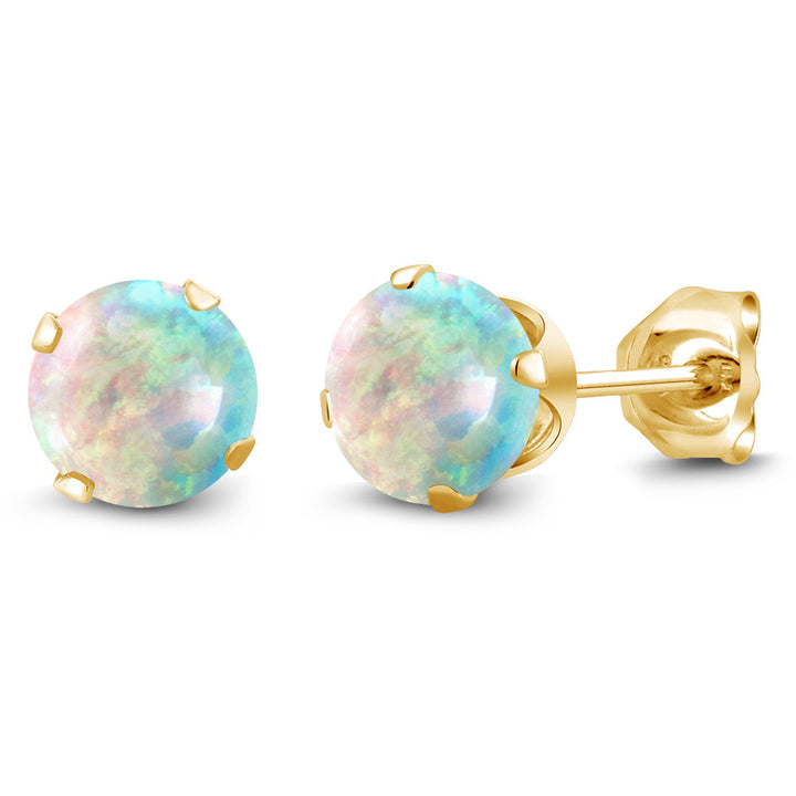 White Simulated Opal-Cabochon - October_Earrings in 925 Yellow Gold Plated Silver