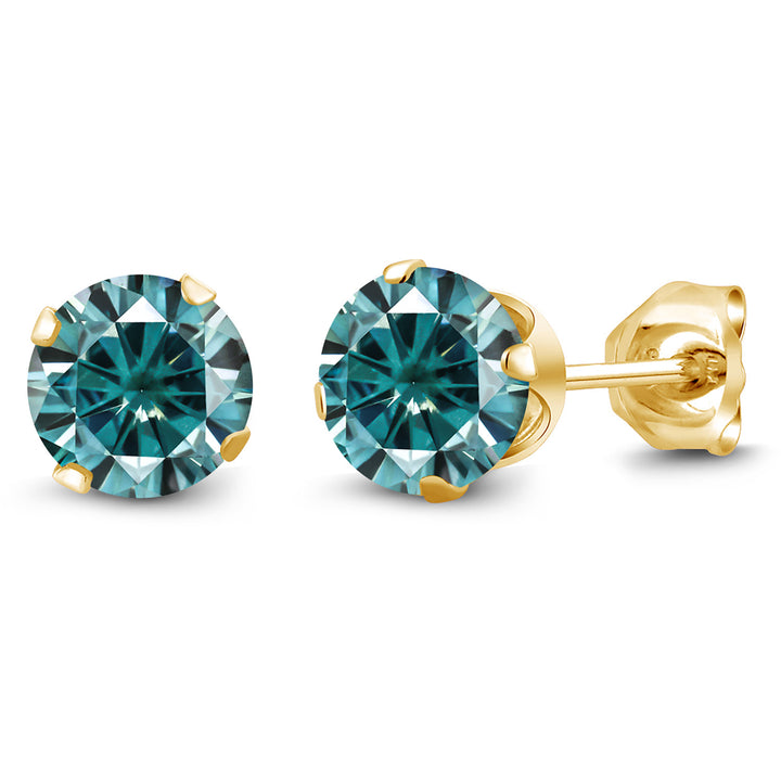 Blue Moissanite - April_Earrings in 925 Yellow Gold Plated Silver