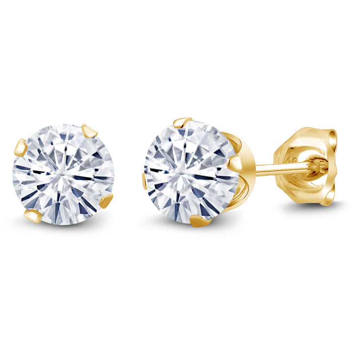White Moissanite - April_Earrings in 925 Yellow Gold Plated Silver