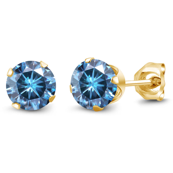 Persian Blue Moissanite - April_Earrings in 925 Yellow Gold Plated Silver