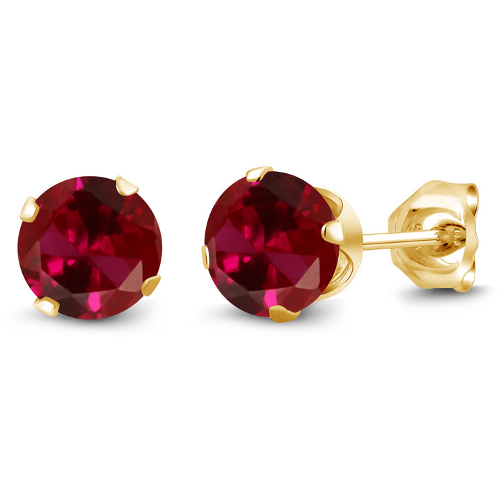 Created Ruby - July_Earrings in 925 Yellow Gold Plated Silver