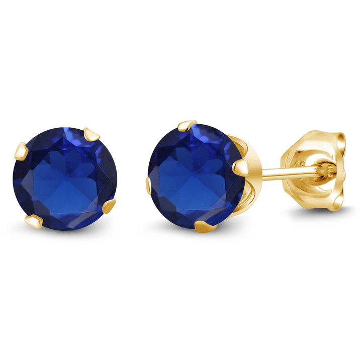 Blue Created Sapphire - September_Earrings in 925 Yellow Gold Plated Silver