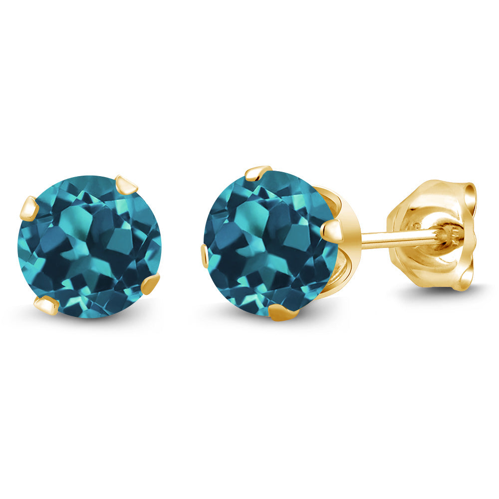 London Blue Topaz - November_Earrings in 925 Yellow Gold Plated Silver
