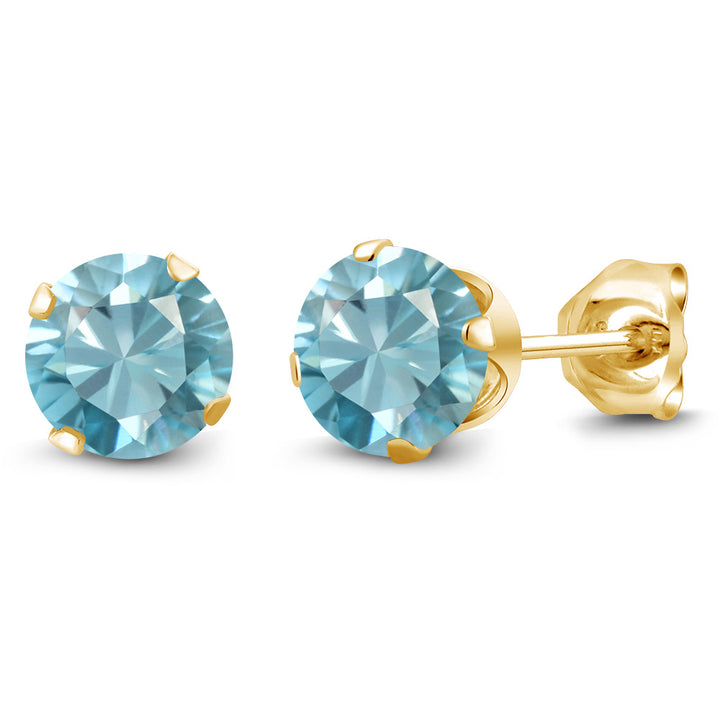 Blue Zircon_Earrings in 925 Yellow Gold Plated Silver
