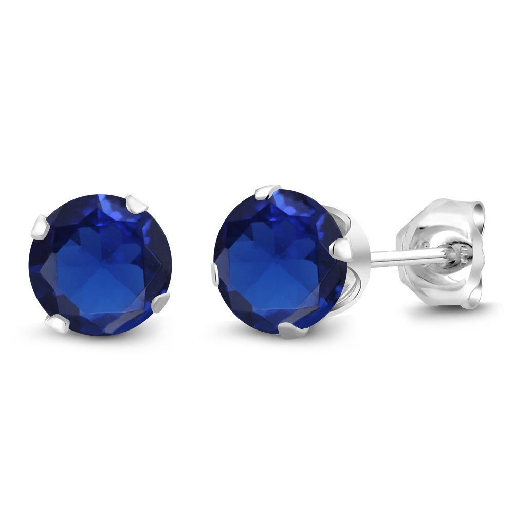 Blue Created Sapphire - September_Earrings in 925 Sterling Silver