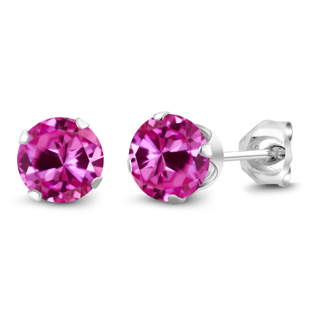 Pink Created Sapphire - September_Earrings in 925 Sterling Silver