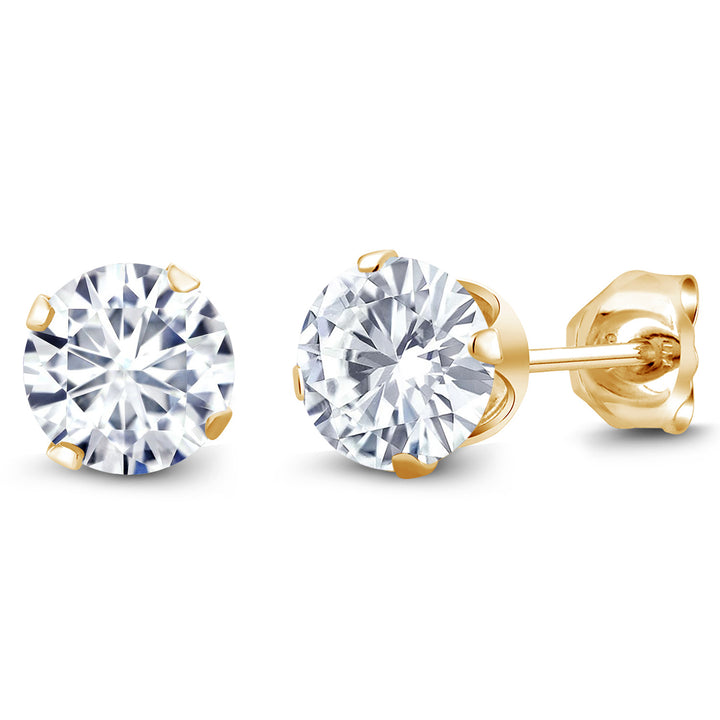 White Moissanite - April_Earrings in 925 Yellow Gold Plated Silver