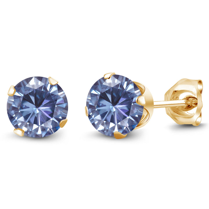 Persian Blue Moissanite - April_Earrings in 925 Yellow Gold Plated Silver