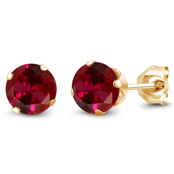 Created Ruby - July_Earrings in 925 Yellow Gold Plated Silver