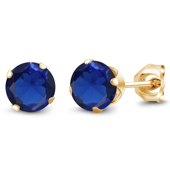 Blue Created Sapphire - September_Earrings in 925 Yellow Gold Plated Silver
