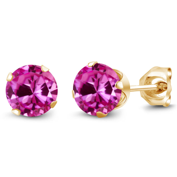 Pink Created Sapphire - September_Earrings in 925 Yellow Gold Plated Silver