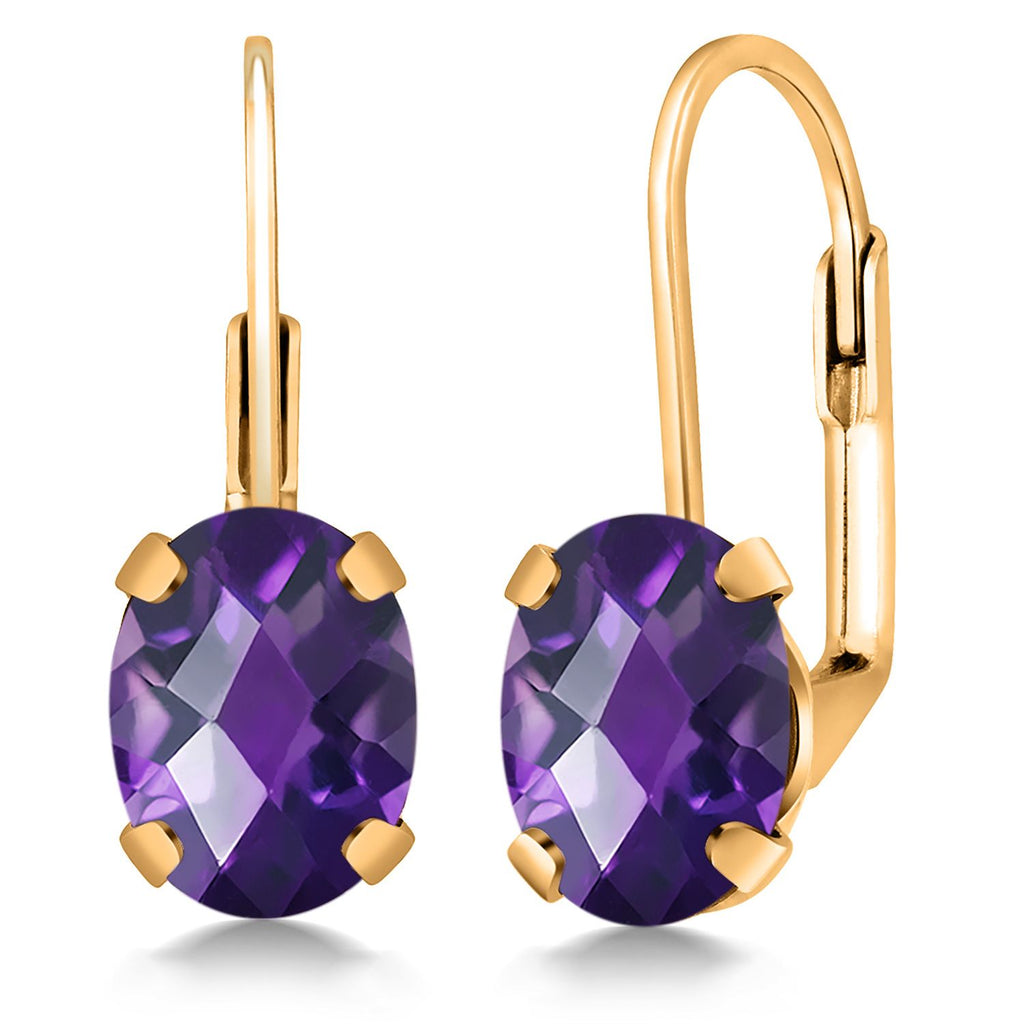 Amethyst Checkerboard_Earrings in 18K Yellow Gold Plated Silver