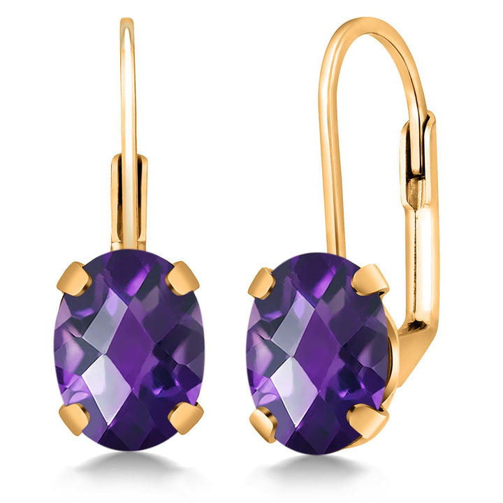 Gem Stone King 18K Yellow Gold Plated Silver Gemstone Birthstone Leverback Drop Dangle Earrings for Women | Oval 8X6MM | Fine Jewelry for Her Mom Wife