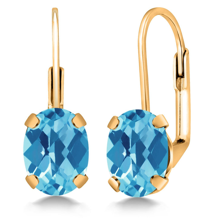 Swiss Blue Topaz-Checkerboard - November_Earrings in 18K Yellow Gold Plated Silver
