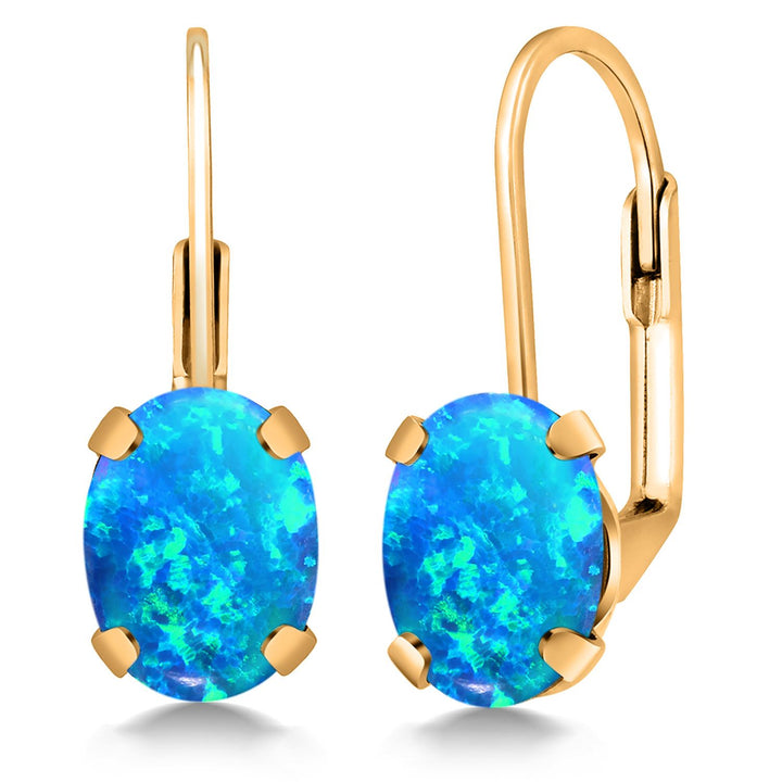 Gem Stone King 18K Yellow Gold Plated Silver Gemstone Birthstone Leverback Drop Dangle Earrings for Women | Oval 8X6MM | Fine Jewelry for Her Mom Wife