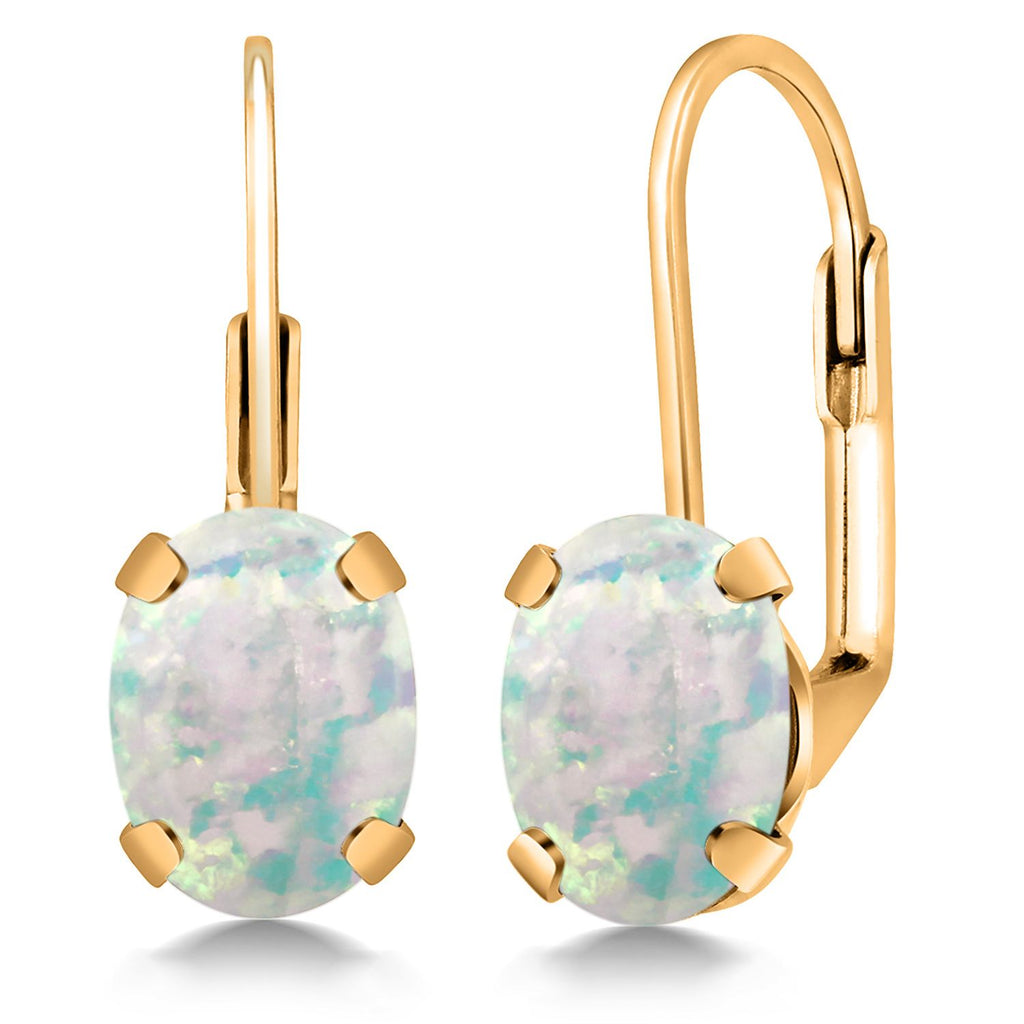 White Simulated Opal_Earrings in 18K Yellow Gold Plated Silver