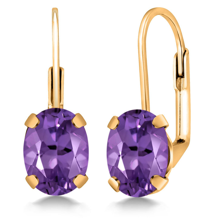 Gem Stone King 18K Yellow Gold Plated Silver Gemstone Birthstone Leverback Drop Dangle Earrings for Women | Oval 8X6MM | Fine Jewelry for Her Mom Wife