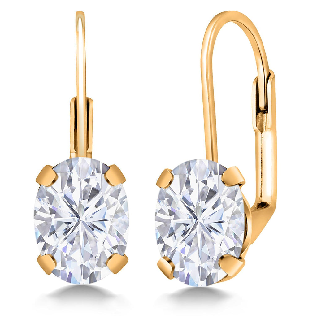 White Moissanite_Earrings in 18K Yellow Gold Plated Silver