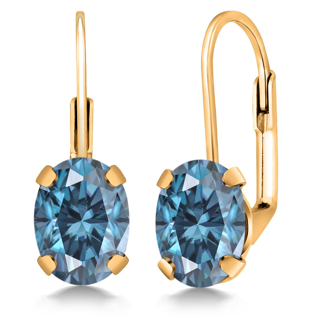 Gem Stone King 18K Yellow Gold Plated Silver Gemstone Birthstone Leverback Drop Dangle Earrings for Women | Oval 8X6MM | Fine Jewelry for Her Mom Wife