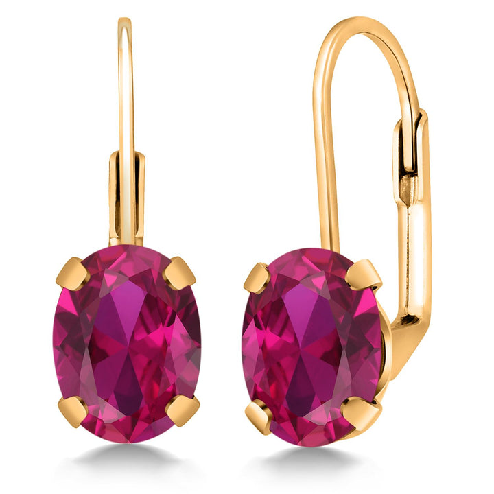 Gem Stone King 18K Yellow Gold Plated Silver Gemstone Birthstone Leverback Drop Dangle Earrings for Women | Oval 8X6MM | Fine Jewelry for Her Mom Wife