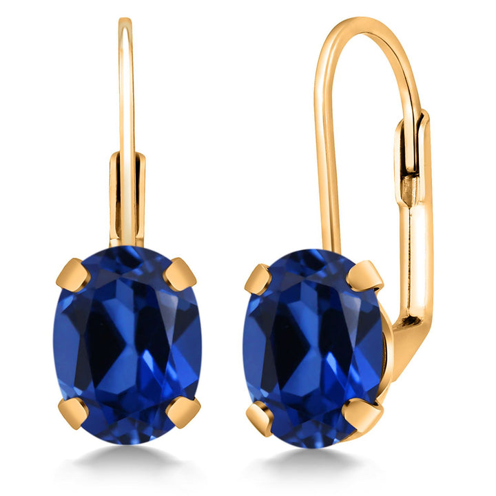 Blue Created Sapphire - September_Earrings in 18K Yellow Gold Plated Silver