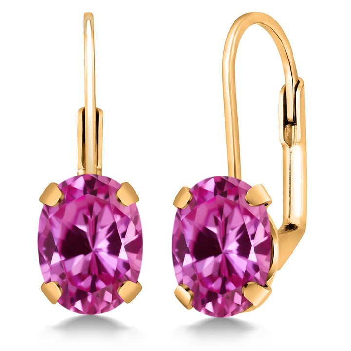 Gem Stone King 18K Yellow Gold Plated Silver Gemstone Birthstone Leverback Drop Dangle Earrings for Women | Oval 8X6MM | Fine Jewelry for Her Mom Wife