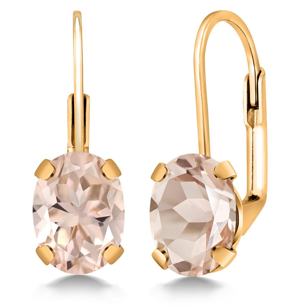 Gem Stone King 18K Yellow Gold Plated Silver Gemstone Birthstone Leverback Drop Dangle Earrings for Women | Oval 8X6MM | Fine Jewelry for Her Mom Wife