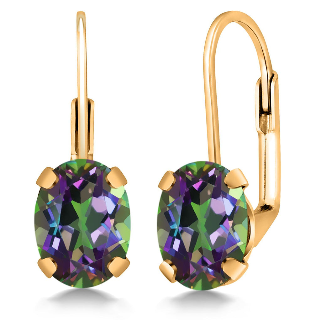 Gem Stone King 18K Yellow Gold Plated Silver Gemstone Birthstone Leverback Drop Dangle Earrings for Women | Oval 8X6MM | Fine Jewelry for Her Mom Wife