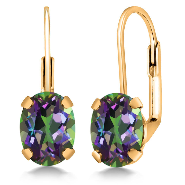 Gem Stone King 18K Yellow Gold Plated Silver Gemstone Birthstone Leverback Drop Dangle Earrings for Women | Oval 8X6MM | Fine Jewelry for Her Mom Wife