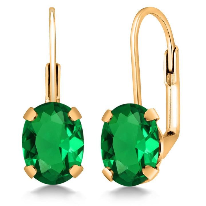 Gem Stone King 18K Yellow Gold Plated Silver Gemstone Birthstone Leverback Drop Dangle Earrings for Women | Oval 8X6MM | Fine Jewelry for Her Mom Wife