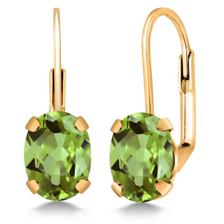 Gem Stone King 18K Yellow Gold Plated Silver Gemstone Birthstone Leverback Drop Dangle Earrings for Women | Oval 8X6MM | Fine Jewelry for Her Mom Wife