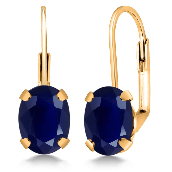 Gem Stone King 18K Yellow Gold Plated Silver Gemstone Birthstone Leverback Drop Dangle Earrings for Women | Oval 8X6MM | Fine Jewelry for Her Mom Wife