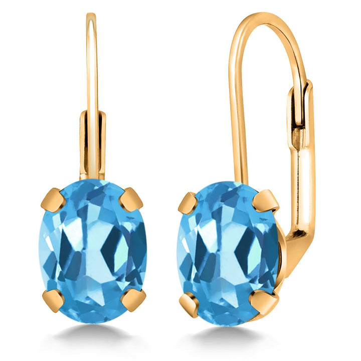 Gem Stone King 18K Yellow Gold Plated Silver Gemstone Birthstone Leverback Drop Dangle Earrings for Women | Oval 8X6MM | Fine Jewelry for Her Mom Wife