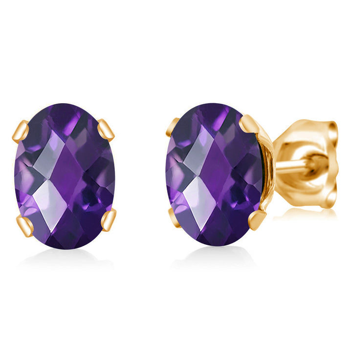 Amethyst-Checkerboard - February_Earrings in Brass Yellow Gold Plated Brass