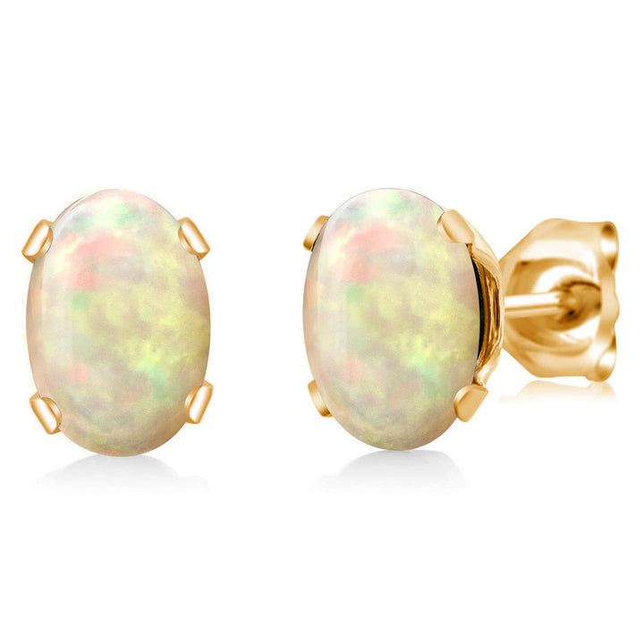 Ethiopian Opal-Cabochon - October_Earrings in yellow gold plated brass