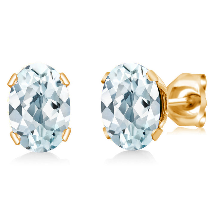 Aquamarine - March_Earrings in yellow gold plated brass