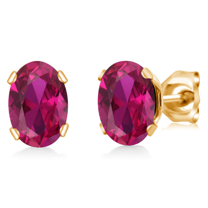 Created Ruby - July_Earrings in yellow gold plated brass