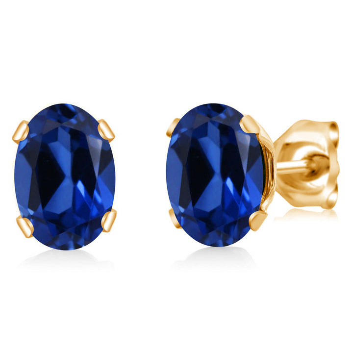 Blue Created Sapphire - September_Earrings in yellow gold plated brass
