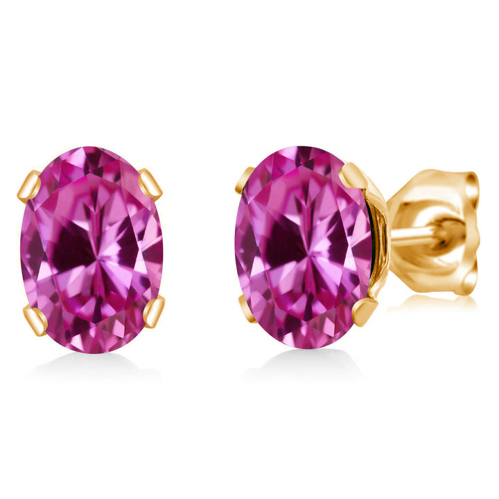 Pink Created Sapphire - September_Earrings in yellow gold plated brass