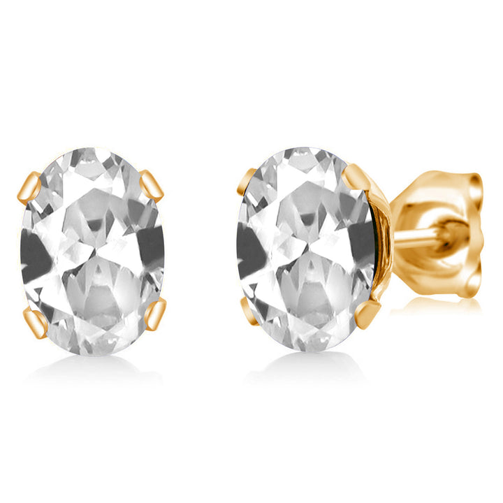 White Created Sapphire - September_Earrings in yellow gold plated brass