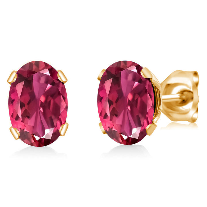 Pink Tourmaline - October_Earrings in yellow gold plated brass