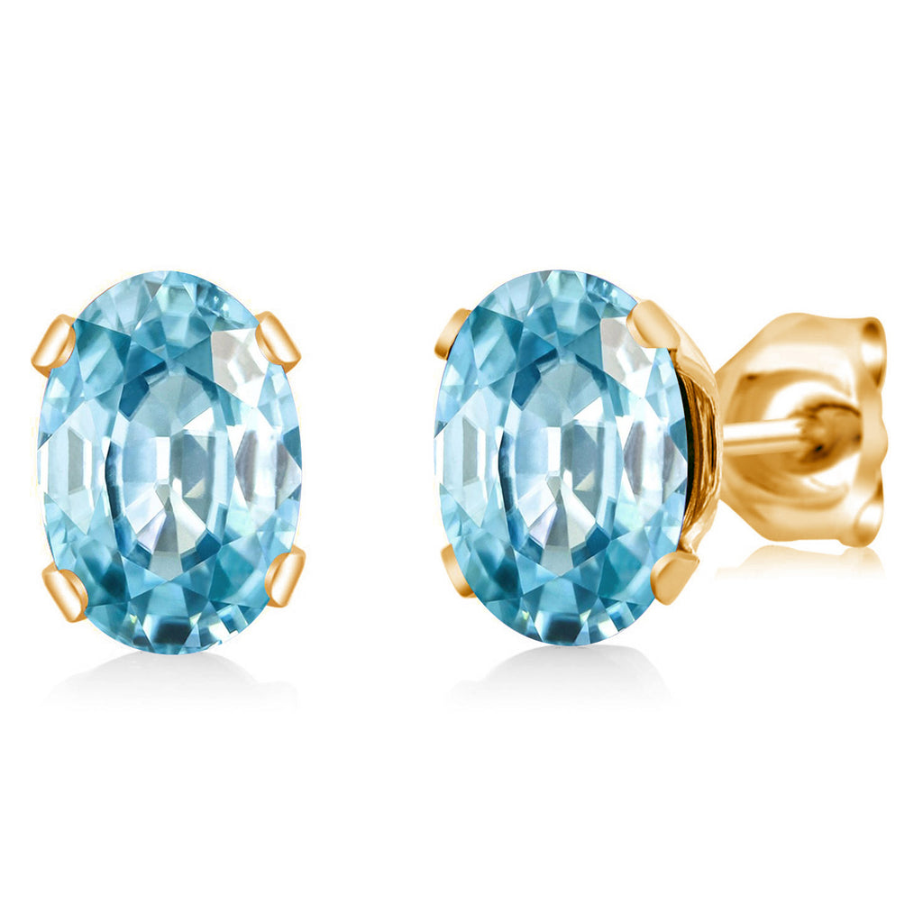 Blue Zircon_Earrings in yellow gold plated brass