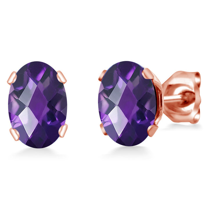 Amethyst-Checkerboard - February_Earrings in rose gold plated brass