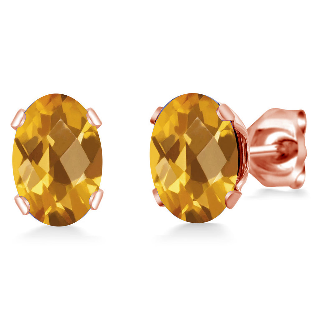 Citrine-Checkerboard - November_Earrings in rose gold plated brass