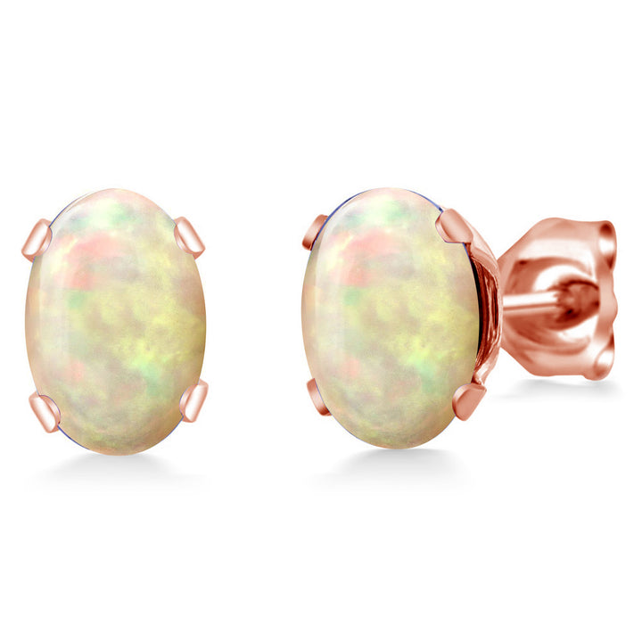 Ethiopian Opal-Cabochon - October_Earrings in rose gold plated brass