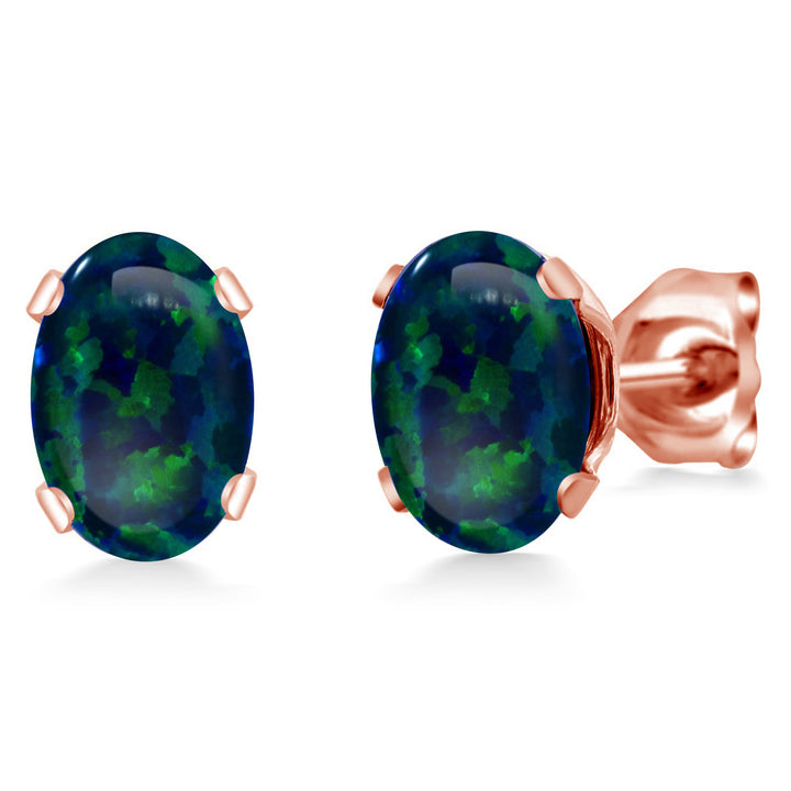 Green Simulated Opal-Cabochon - October_Earrings in rose gold plated brass