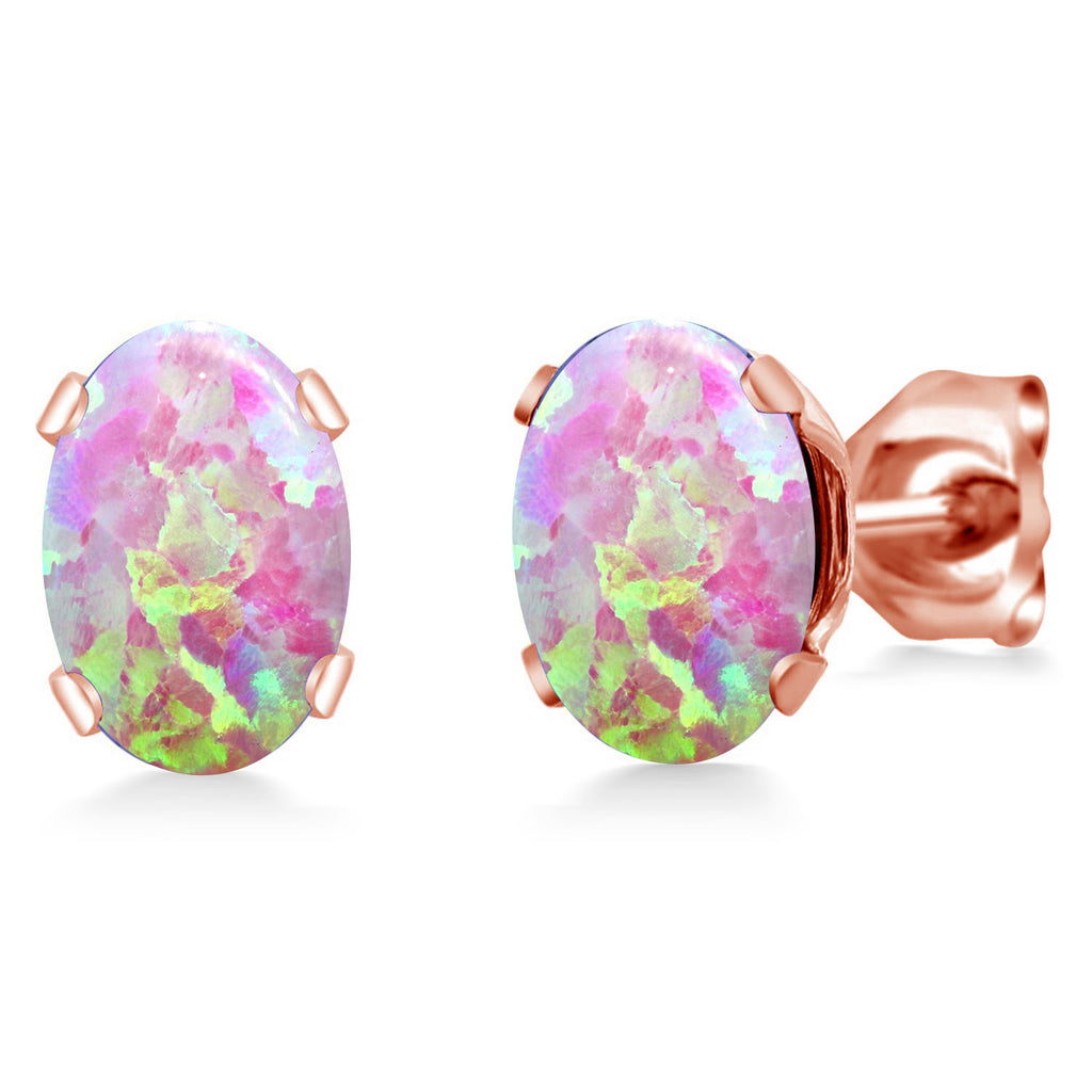 Pink Simulated Opal-Cabochon - October_Earrings in rose gold plated brass